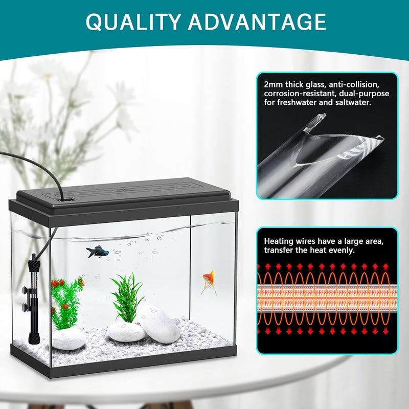 Hygger سخان حوض السمك مع شهادة ETL، 50W/100W/200W/300W، سخان ترموستات غاطس مع أكواب شفط مزدوجة ثابتة لحوض السمك بالمياه المالحة والعذبة مع مقياس حرارة (200W) - Image 4